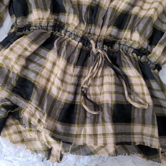 Free People We The Free Plaid Wool Top Button Front Green Distressed Size S - Picture 8 of 10